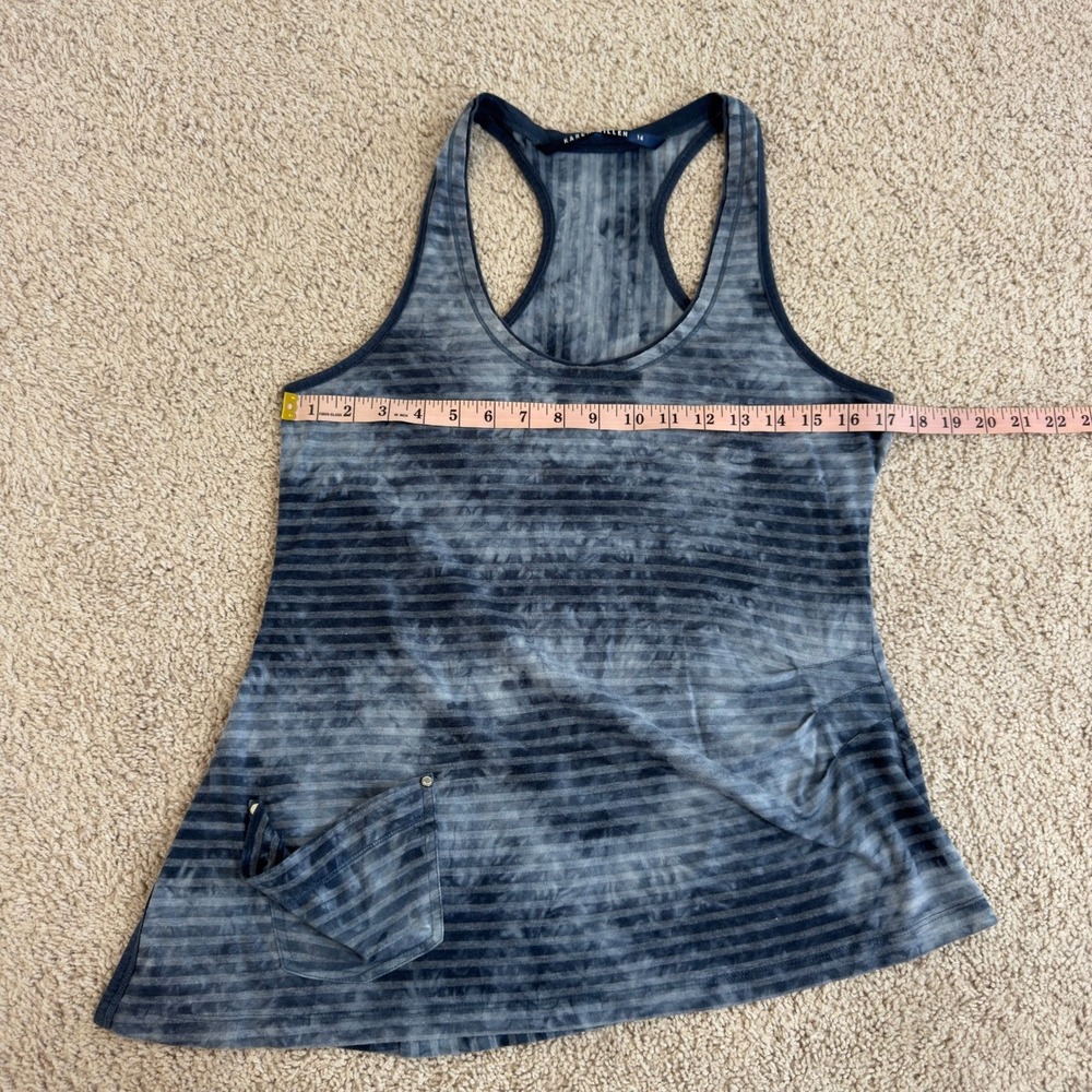 Karen Millen Blue Tie Dye Striped Racerback Tank Top Asymmetrical Hem Size 14 - Picture 8 of 9